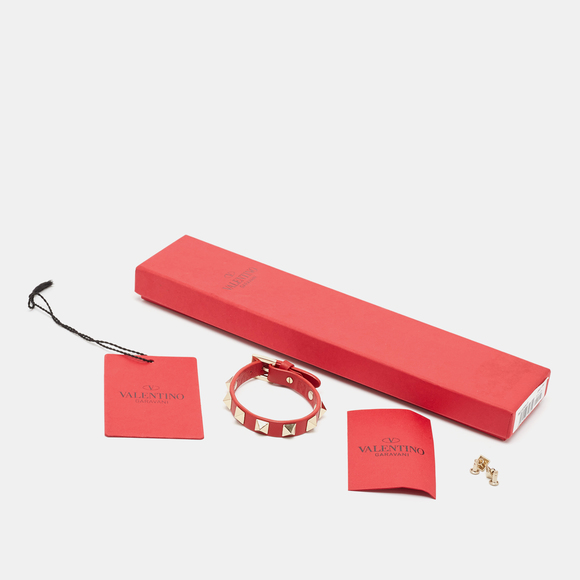 VALENTINO Rockstud Leather Gold Tone Bracelet - Picture 6 of 6